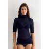Woman’s High Collar Top in Ultranatural with Cashmere(Blue – Intense Blue)