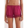 Woman’s Lace Trim Silk Shorts(Red – Beet Red)