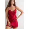 Woman’s Lace Trim Silk Shorts(Red – Red)