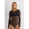 Woman’s Long Sleeve Bodysuit in Tulle(Black – Black)