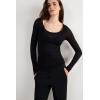 Woman’s Long Sleeve Scoop Neck Top in Ultralight Modal with Cashmere(Black – Black)
