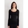 Woman’s Long Sleeve Scoop Neck Top in Ultralight Modal with Cashmere(Black – Black)