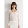 Woman’s Long Sleeve Scoop Neck Top in Ultralight Modal with Cashmere(Ivory – Natural Vanilla)