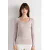 Woman’s Long Sleeve Scoop Neck Top in Ultralight Modal with Cashmere(Natural – Shell Beige Mélange)