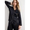 Woman’s Menswear Cut Silk Jacket(Black – Black)