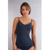 Woman’s Modal Ultralight Cashmere Blend Top with Lace(Blue – Intense Blue)