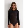 Woman’s Modal and Cashmere Long-Sleeve Bodysuit(Black – Black)