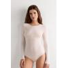 Woman’s Modal and Cashmere Long-Sleeve Bodysuit(Ivory – Natural Vanilla)