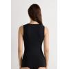 Woman’s Pretty Flower Modal and Lace Tank Top(Black – Black)