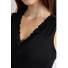 Woman’s Pretty Flower Modal and Lace Tank Top(Black – Black)