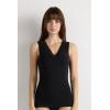 Woman’s Pretty Flower Modal and Lace Tank Top(Black – Black)