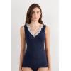 Woman’s Pretty Flower Modal and Lace Tank Top(Blue – Deep Blue/Vanilla)