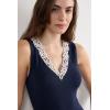 Woman’s Pretty Flower Modal and Lace Tank Top(Blue – Deep Blue/Vanilla)