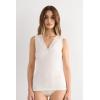 Woman’s Pretty Flower Modal and Lace Tank Top(Ivory – Powder White)