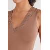 Woman’s Pretty Flower Modal and Lace Tank Top(Natural – Caramel Dark Beige)