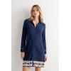 Woman’s Pretty Flower Open Front Nightshirt(Blue – Deep Blue/Vanilla)