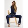 Woman’s Pretty Flowers Ruffled Full Length Modal Pants(Blue – Deep Blue/Vanilla)