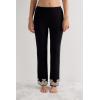 Woman’s Pretty Flowers Ruffled Full Length Modal Pants(Multicolor – Black/Ivory)