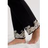 Woman’s Pretty Flowers Ruffled Full Length Modal Pants(Multicolor – Black/Ivory)