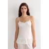 Woman’s Pretty Flowers Thin Strap Silk Tank Top(Ivory – Powder White)