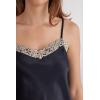 Woman’s Pretty Flowers Thin Strap Silk Tank Top(Multicolor – Black/Ivory)