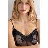 Woman’s Pretty Flowers Tulle and Lace Bodysuit(Black – Black)