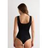 Woman’s Raw Edge Cotton Bodysuit(Black – Black)