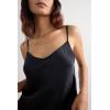 Woman’s Silk Satin Top with V-Neckline(Black – Black)