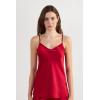 Woman’s Silk Satin Top with V-Neckline(Red – Red)