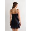 Woman’s Silk Slip with Lace Insert Detail(Black – Black)