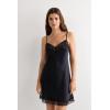 Woman’s Silk Slip with Lace Insert Detail(Black – Black)