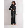Woman’s The Pure Linen Full Length Drawstring Pants in Linen Fabric(Black – Black)