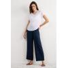 Woman’s The Pure Linen Full Length Drawstring Pants in Linen Fabric(Blue – Sailor Blue)