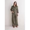 Woman’s The Pure Linen Full Length Drawstring Pants in Linen Fabric(Green – Safari Green)