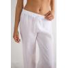 Woman’s The Pure Linen Full Length Drawstring Pants in Linen Fabric(White – White)