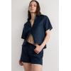 Woman’s The Pure Linen Short Sleeve Shirt in Linen Fabric(Blue – Sailor Blue)