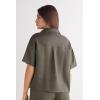 Woman’s The Pure Linen Short Sleeve Shirt in Linen Fabric(Green – Safari Green)