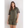 Woman’s The Pure Linen Short Sleeve Shirt in Linen Fabric(Green – Safari Green)
