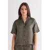 Woman’s The Pure Linen Short Sleeve Shirt in Linen Fabric(Green – Safari Green)