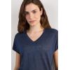 Woman’s The Pure Linen Short Sleeve V-Neck Top in Linen(Blue – Sailor Blue)