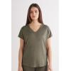 Woman’s The Pure Linen Short Sleeve V-Neck Top in Linen(Green – Safari Green)