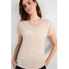 Woman’s The Pure Linen Short Sleeve V-Neck Top in Linen(Natural – Beige Rope)