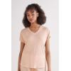 Woman’s The Pure Linen Short Sleeve V-Neck Top in Linen(Pink – Blushing Pink)