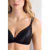 Woman’s Tiziana Wireless Plunge Triangle Bra in Silk and Lace(Black – Black)