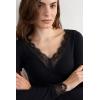 Woman’s Ultralight Cashmere Lace Long Sleeve Shirt(Black – Black)