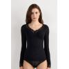 Woman’s Ultralight Cashmere Lace Long Sleeve Shirt(Black – Black)
