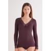 Woman’s Ultralight Cashmere Lace Long Sleeve Shirt(Burgundy – Dark Burgundy)