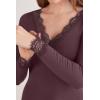 Woman’s Ultralight Cashmere Lace Long Sleeve Shirt(Burgundy – Dark Burgundy)