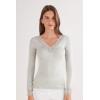 Woman’s Ultralight Cashmere Lace Long Sleeve Shirt(Grey – Light Grey Blend)