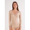 Woman’s Ultralight Cashmere Lace Long Sleeve Shirt(Natural – Honey Soft Beige)